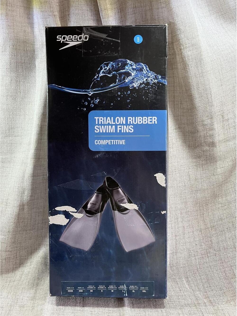 Speedo Trialon Rubber Swim Fins Grey / Black XL 44-45 NIB